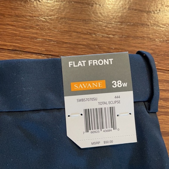 NWT MENS TOTAL ECLIPSE SAVANE MICROFIBER FLAT FRONT SHORTS. 38w navy blue - Picture 3 of 9